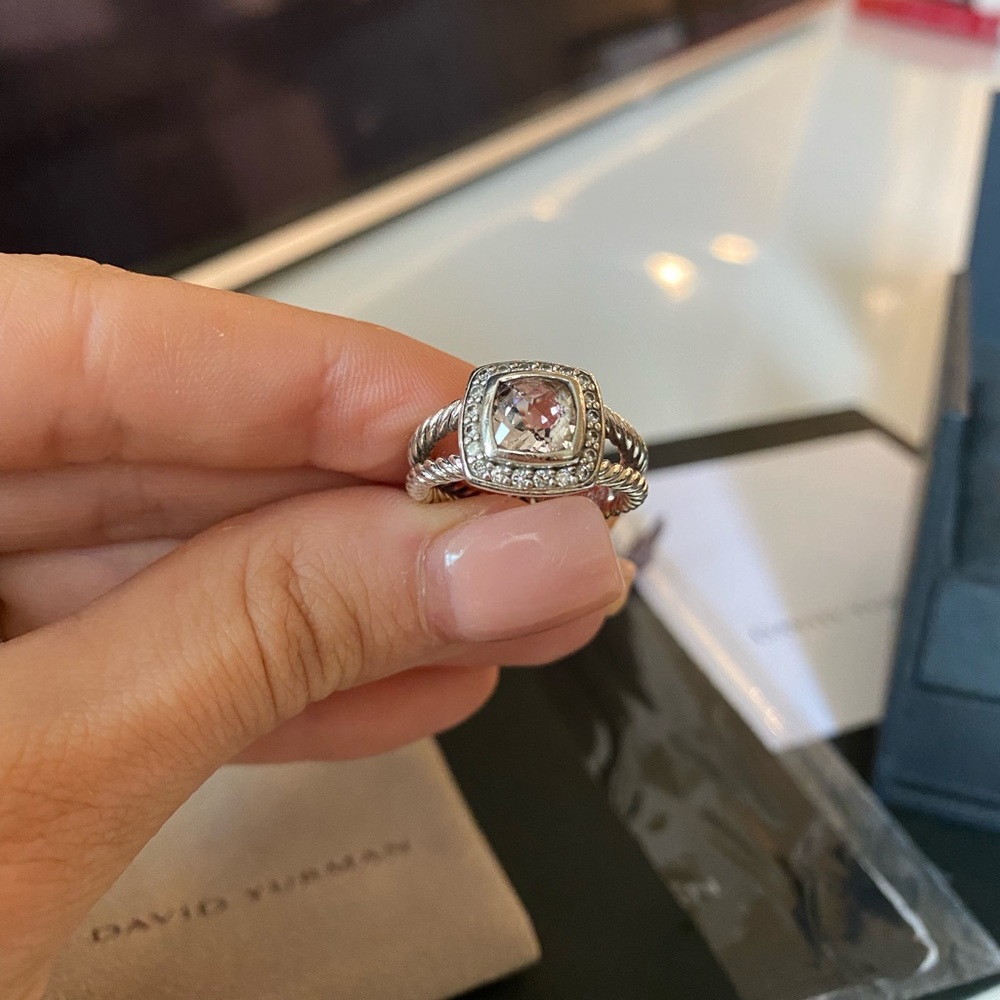 Authentic David Yurman Albion Ring with Morganite and Diamonds